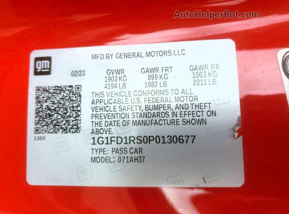 1G1FD1RS0P0130677 2023 CHEVROLET CAMARO Red Engine compartment view