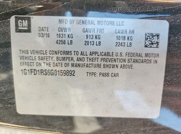 1G1FD1RS6G0159892 2016 CHEVROLET CAMARO Black Widok komory silnika