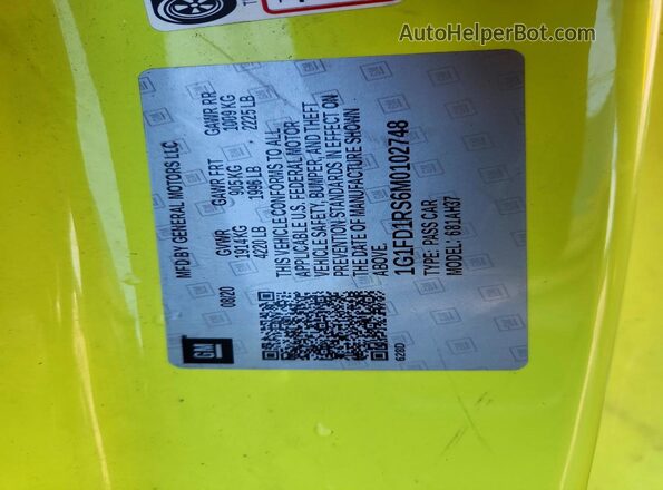 1G1FD1RS6M0102748 2021 CHEVROLET CAMARO Green Vista del compartimento del motor