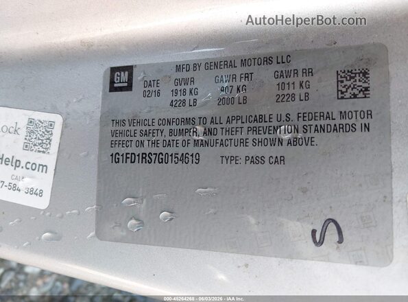 1G1FD1RS7G0154619 2016 CHEVROLET CAMARO Silver Vista del compartimento del motor