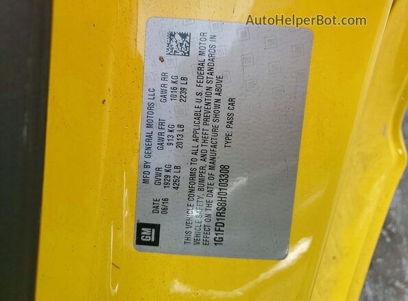 1G1FD1RS8H0103308 2017 CHEVROLET CAMARO Желтый Вид подкапотного пространства