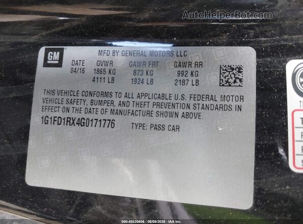 1G1FD1RX4G0171776 2016 CHEVROLET CAMARO Black ძრავის განყოფილების ხედი