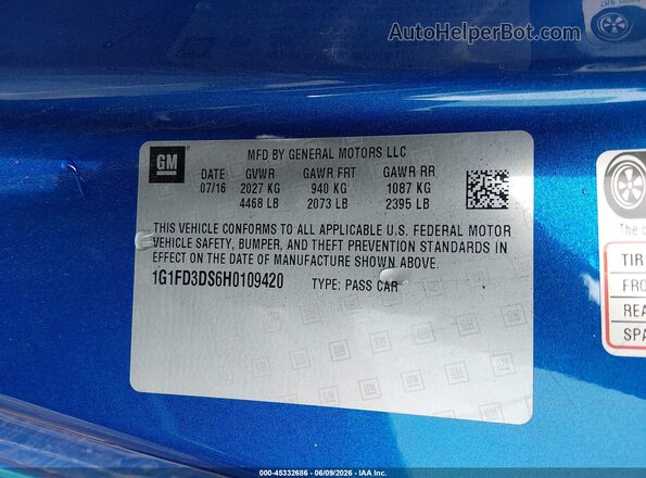 1G1FD3DS6H0109420 2017 CHEVROLET CAMARO Dark Blue Вид підкапотного простору