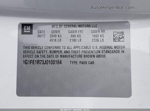1G1FE1R73J0100184 2018 CHEVROLET CAMARO White Շարժիչի բաժամունքի տեսք