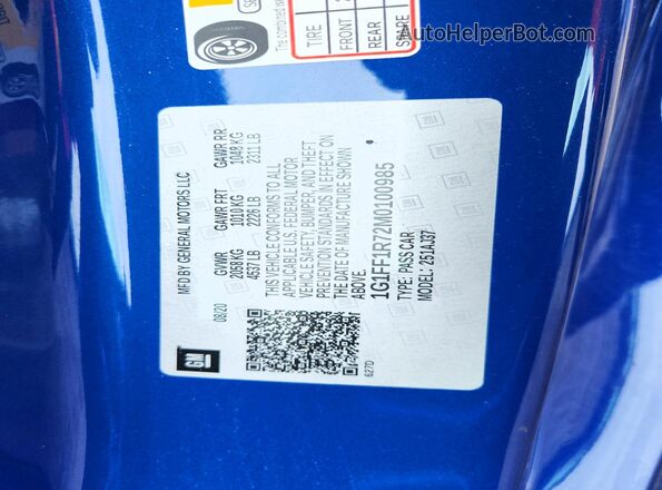 1G1FF1R72M0100985 2021 CHEVROLET CAMARO Blue Vista del compartimento del motor