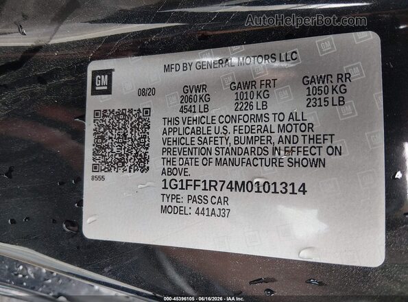 1G1FF1R74M0101314 2021 CHEVROLET CAMARO Black Engine compartment view