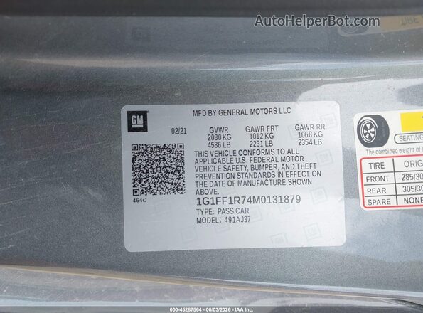 1G1FF1R74M0131879 2021 CHEVROLET CAMARO Gray ძრავის განყოფილების ხედი