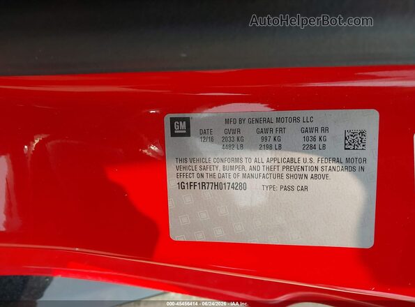1G1FF1R77H0174280 2017 CHEVROLET CAMARO Red Вид підкапотного простору