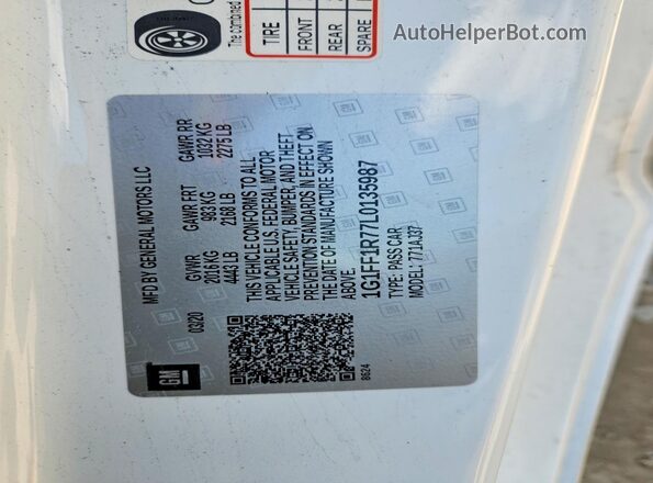 1G1FF1R77L0135987 2020 CHEVROLET CAMARO White Engine compartment view