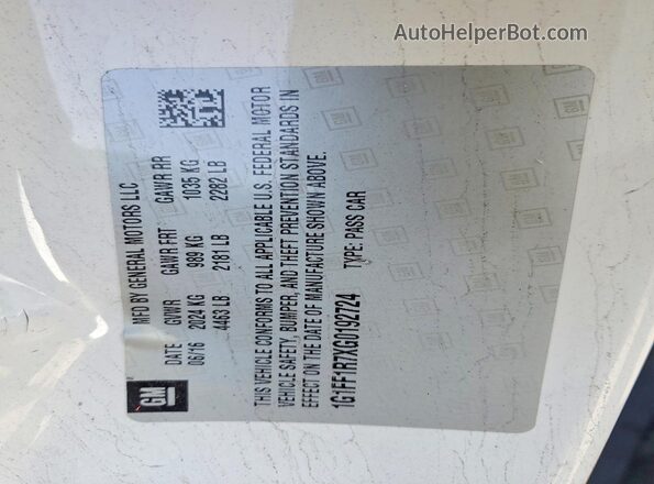 1G1FF1R7XG0192724 2016 CHEVROLET CAMARO White Widok naklejki z numerem VIN