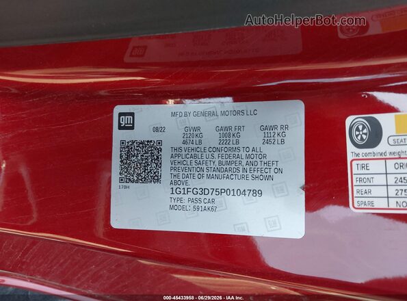 1G1FG3D75P0104789 2023 CHEVROLET CAMARO Red ძრავის განყოფილების ხედი