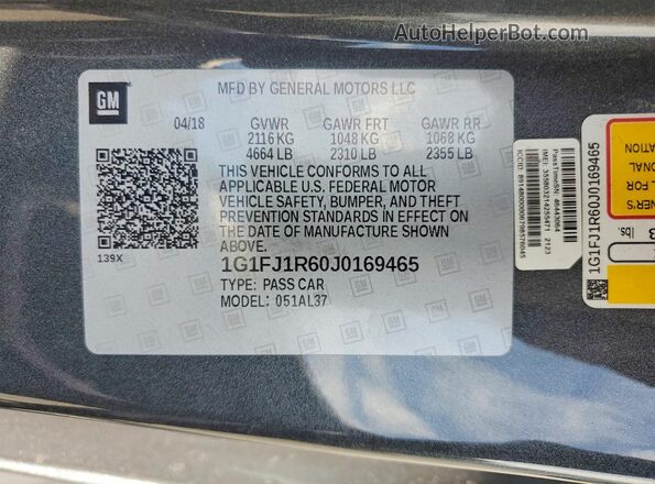1G1FJ1R60J0169465 2018 CHEVROLET CAMARO Серый Вид подкапотного пространства