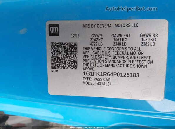 1G1FK1R64P0125183 2023 CHEVROLET CAMARO Синий Вид подкапотного пространства