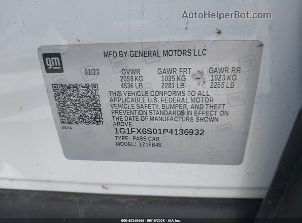 1G1FX6S01P4136932 2023 CHEVROLET BOLT White Вид підкапотного простору