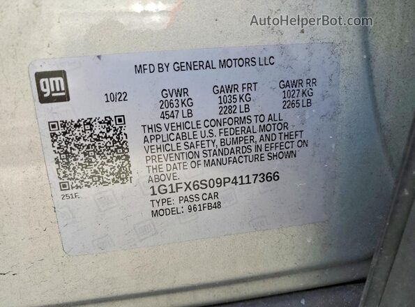 1G1FX6S09P4117366 2023 CHEVROLET BOLT Silver 