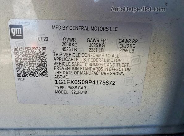 1G1FX6S09P4175672 2023 CHEVROLET BOLT Silver 
