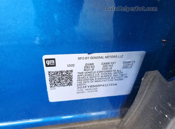 1G1FY6S00P4117334 2023 CHEVROLET BOLT Blue 