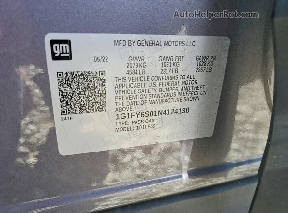 1G1FY6S01N4124130 2022 CHEVROLET BOLT Gray VIN կոդի պիտակի տեսք
