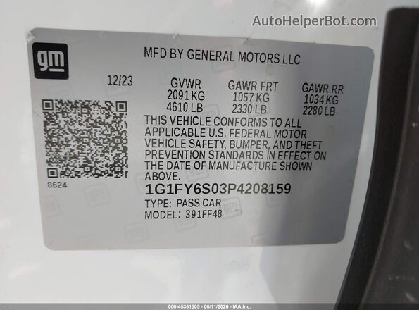 1G1FY6S03P4208159 2023 CHEVROLET BOLT White Vista del compartimento del motor