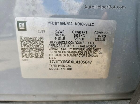 1G1FY6S0XL4105847 2020 CHEVROLET BOLT Gray VIN sticker view