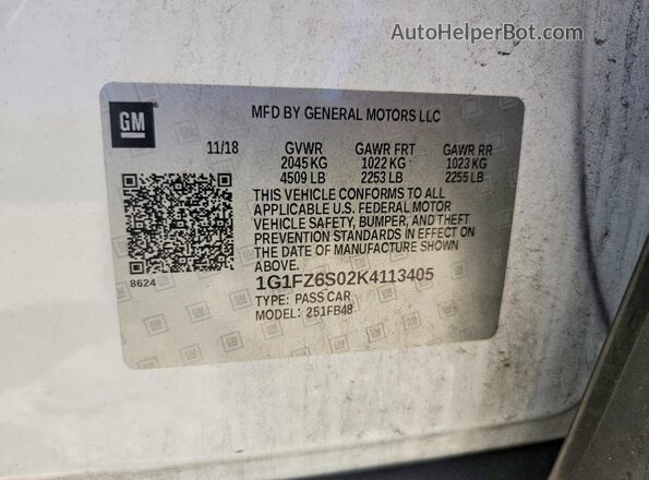 1G1FZ6S02K4113405 2019 CHEVROLET BOLT White VIN կոդի պիտակի տեսք