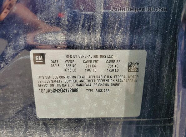 1G1JA5SH2G4172088 2016 CHEVROLET SONIC Blue Շարժիչի բաժամունքի տեսք