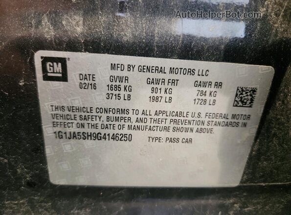 1G1JA5SH9G4146250 2016 CHEVROLET SONIC Charcoal ძრავის განყოფილების ხედი