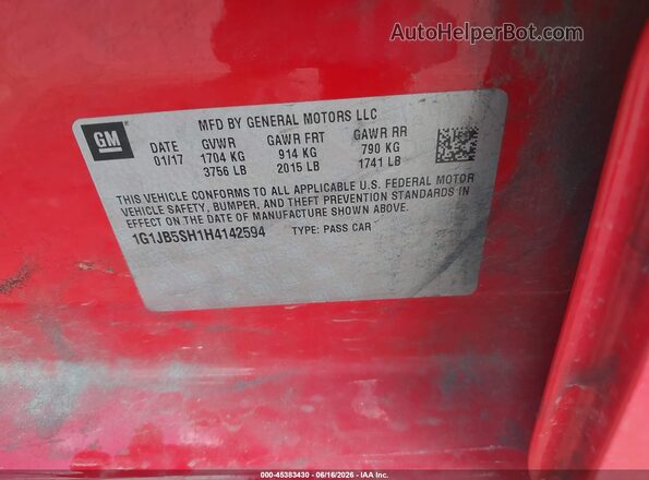 1G1JB5SH1H4142594 2017 CHEVROLET SONIC Red Շարժիչի բաժամունքի տեսք