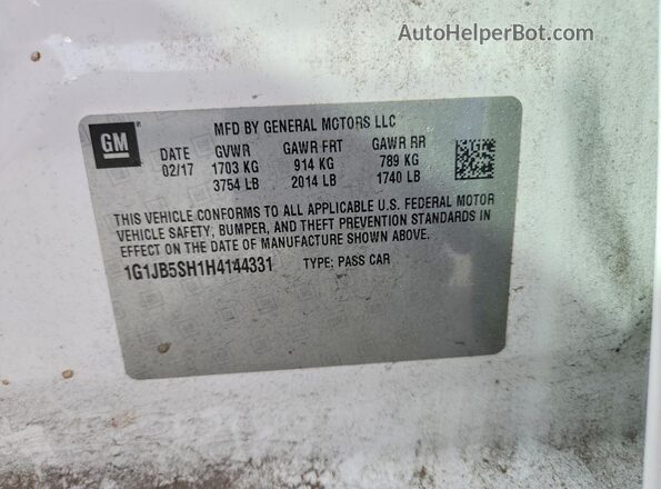 1G1JB5SH1H4144331 2017 CHEVROLET SONIC Белый Вид подкапотного пространства