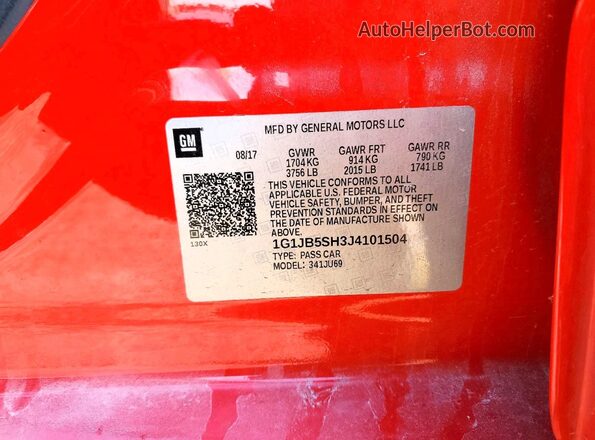 1G1JB5SH3J4101504 2018 CHEVROLET SONIC Red 