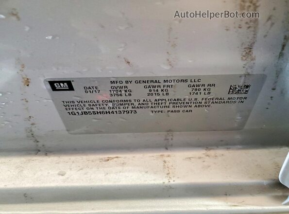 1G1JB5SH6H4137973 2017 CHEVROLET SONIC Silver 