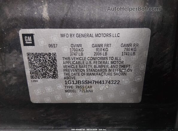 1G1JB5SH7H4174322 2017 CHEVROLET SONIC Gray Vista del compartimento del motor