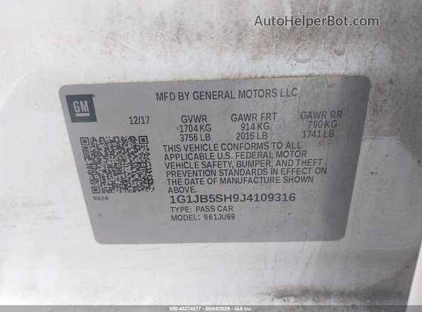 1G1JB5SH9J4109316 2018 CHEVROLET SONIC White Вид підкапотного простору