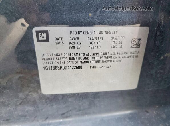 1G1JB6SH9G4122680 2016 CHEVROLET SONIC Black VIN sticker view