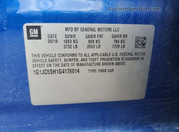 1G1JC5SH1G4176014 2016 CHEVROLET SONIC Синий Вид подкапотного пространства