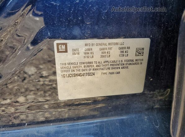 1G1JC5SH4G4170224 2016 CHEVROLET SONIC Blue 