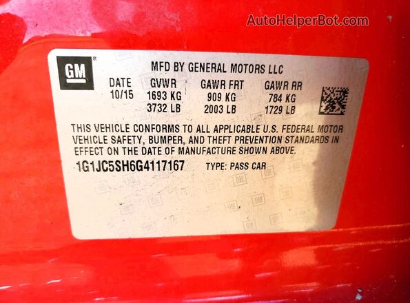 1G1JC5SH6G4117167 2016 CHEVROLET SONIC Red Engine compartment view