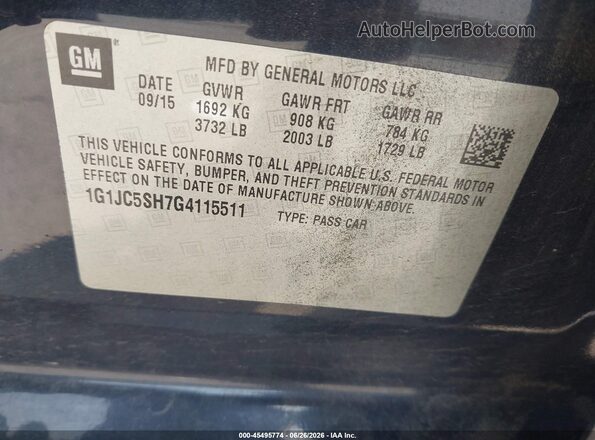 1G1JC5SH7G4115511 2016 CHEVROLET SONIC Blue Engine compartment view