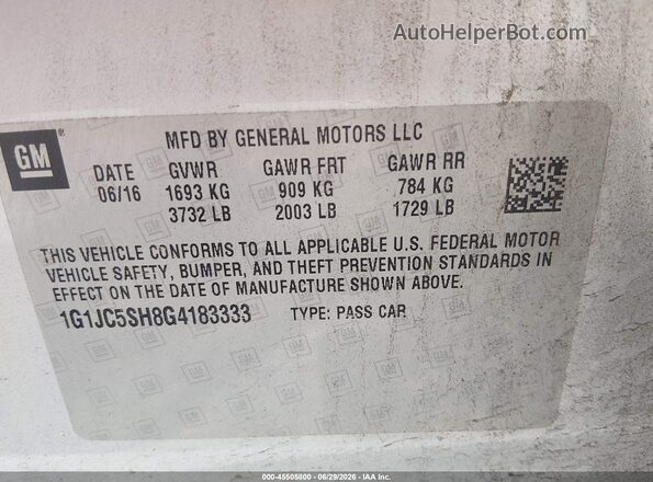 1G1JC5SH8G4183333 2016 CHEVROLET SONIC Silver Vista del compartimento del motor