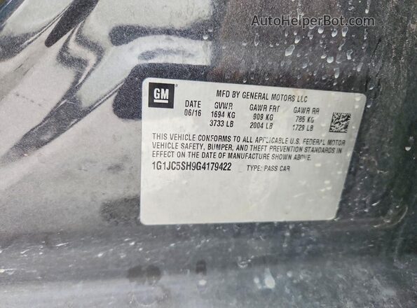 1G1JC5SH9G4179422 2016 CHEVROLET SONIC Gray ძრავის განყოფილების ხედი