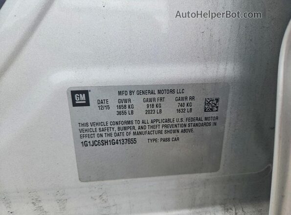 1G1JC6SH1G4137655 2016 CHEVROLET SONIC Silver Widok komory silnika