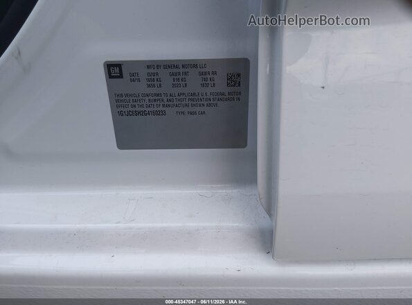 1G1JC6SH2G4160233 2016 CHEVROLET SONIC White Widok komory silnika