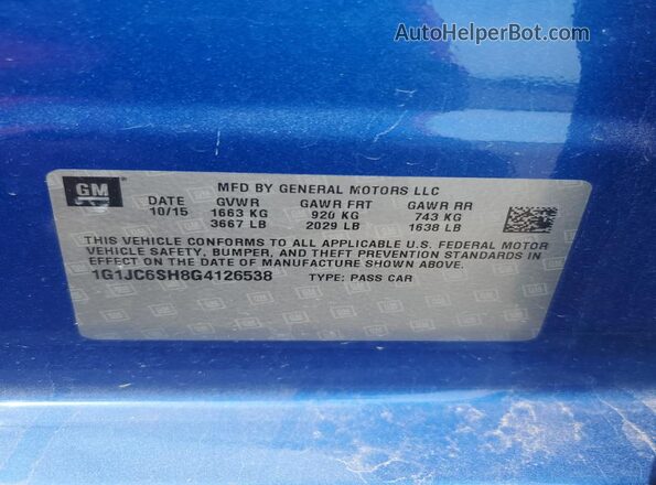 1G1JC6SH8G4126538 2016 CHEVROLET SONIC Blue Widok komory silnika