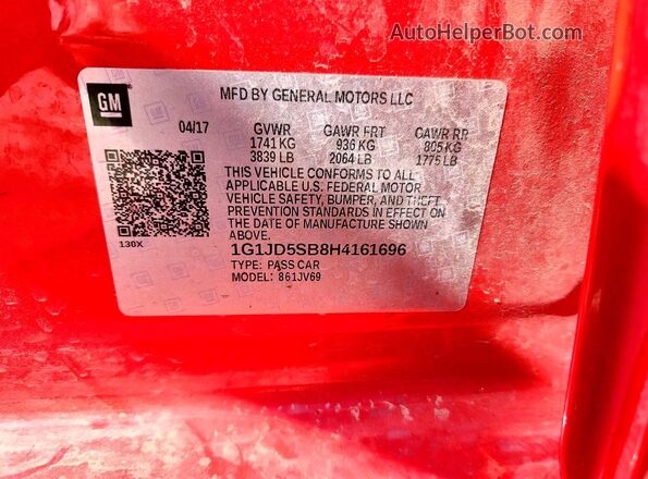 1G1JD5SB8H4161696 2017 CHEVROLET SONIC Красный 