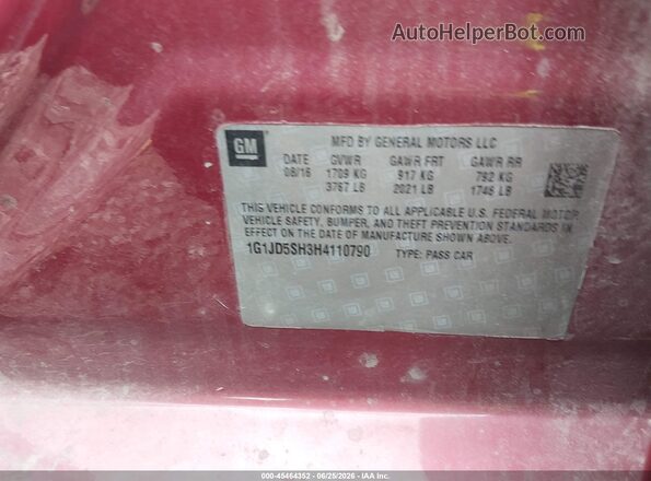 1G1JD5SH3H4110790 2017 CHEVROLET SONIC Red Engine compartment view