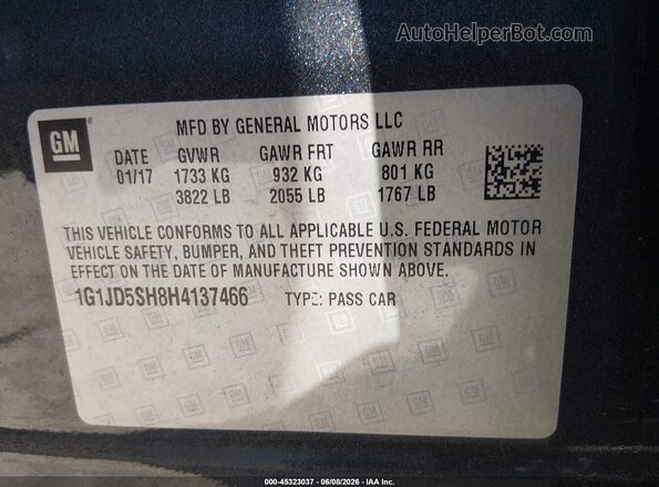 1G1JD5SH8H4137466 2017 CHEVROLET SONIC Black Vista del compartimento del motor