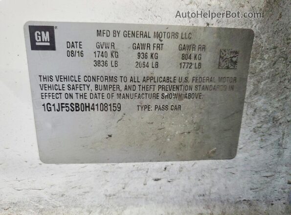 1G1JF5SB0H4108159 2017 CHEVROLET SONIC Белый 
