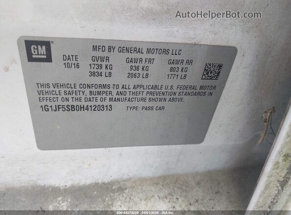 1G1JF5SB0H4120313 2017 CHEVROLET SONIC White ძრავის განყოფილების ხედი