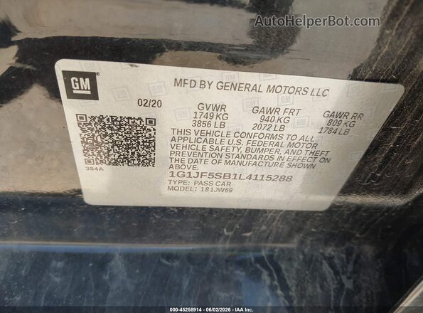1G1JF5SB1L4115288 2020 CHEVROLET SONIC Black Вид підкапотного простору