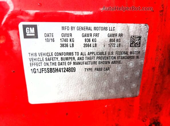 1G1JF5SB5H4124809 2017 CHEVROLET SONIC Red Շարժիչի բաժամունքի տեսք